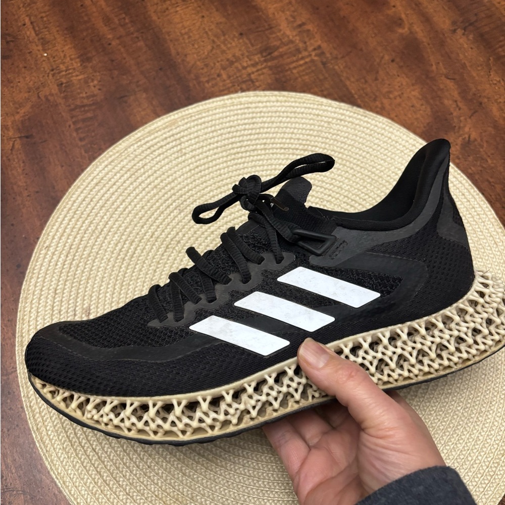 Adidas Pre-loved Men's Black and White Athletic Shoes with Unique Sole